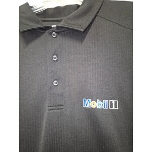 Cutter Buck Men Large Black Mobil 1 Exxon Short Sleeve Polo Shirt Golf Work
